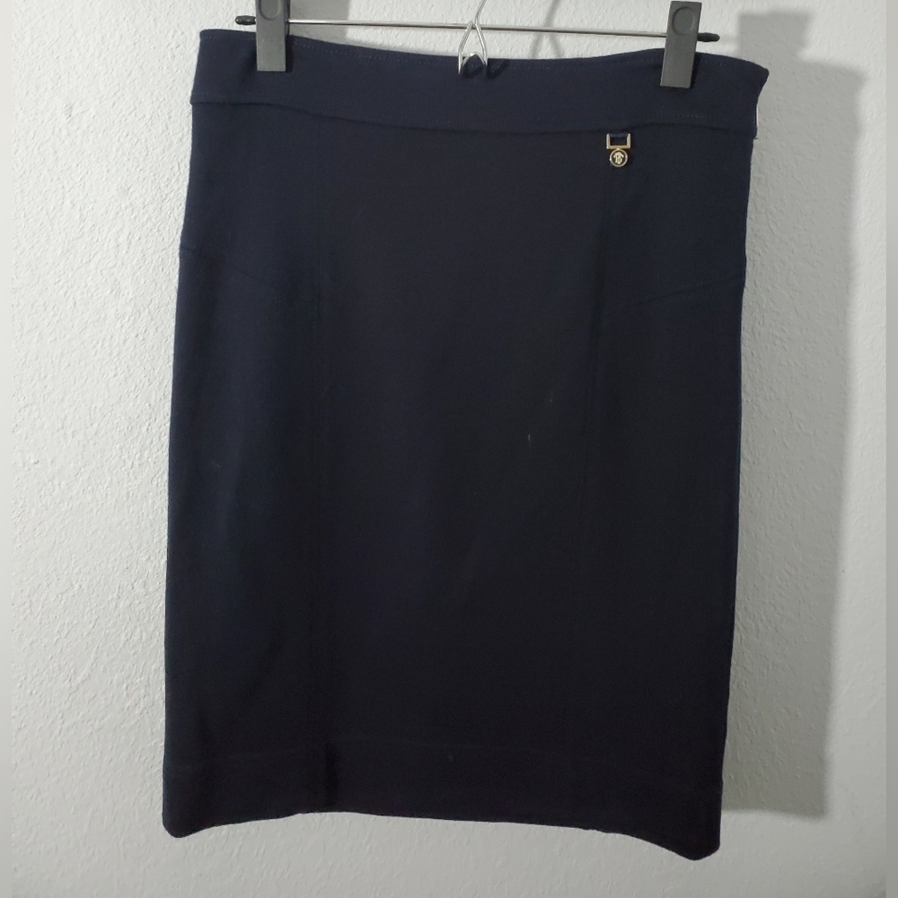 Tory Burch Navy Pencil Skirt with Gold Accent